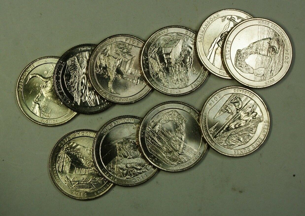 Mini-Roll of all P & D 2014 America The Beautiful Parks Quarters 25c 10 Coins