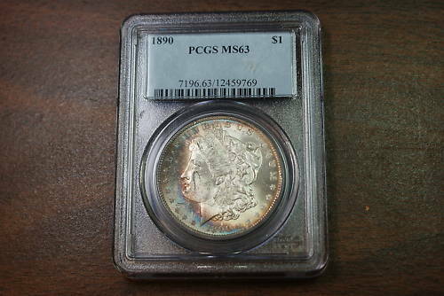 1890 Morgan Silver Dollar Coin, PCGS MS-63 Toned