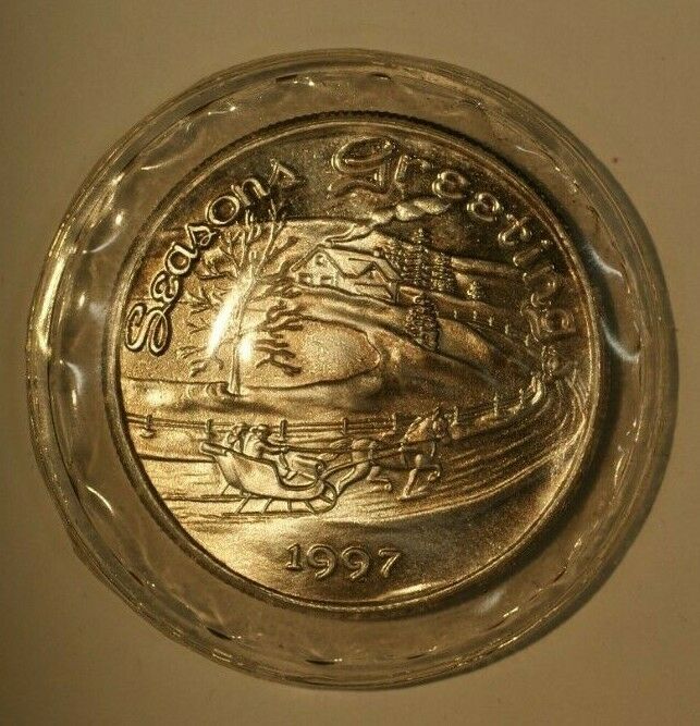 1997 Season's Greetings Sleigh Ride 1oz Proof Silver Coin .999 Fine