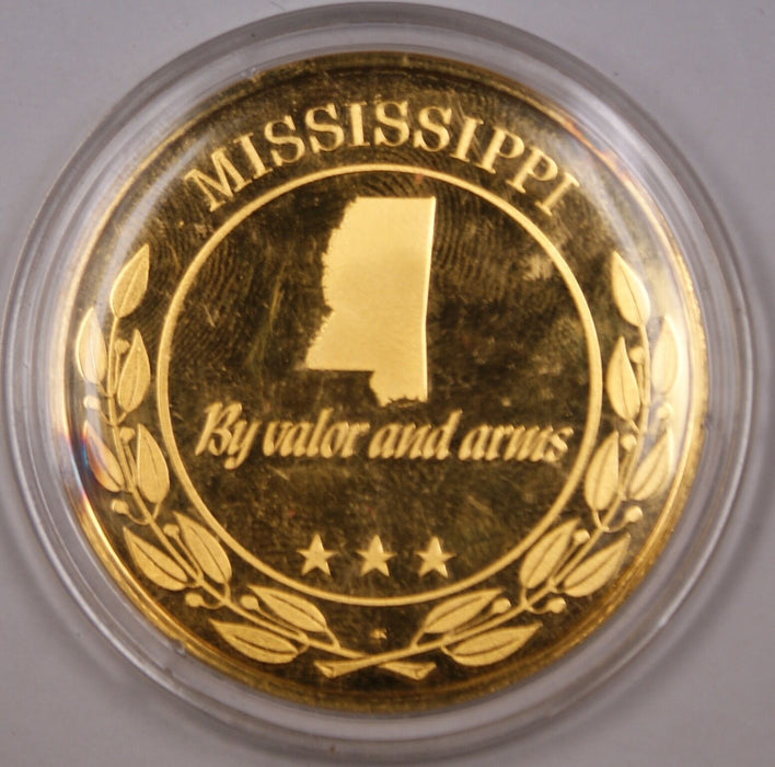 Franklin Mint 1980 Gold Plated Sterling Silver Proof Medal of Mississippi