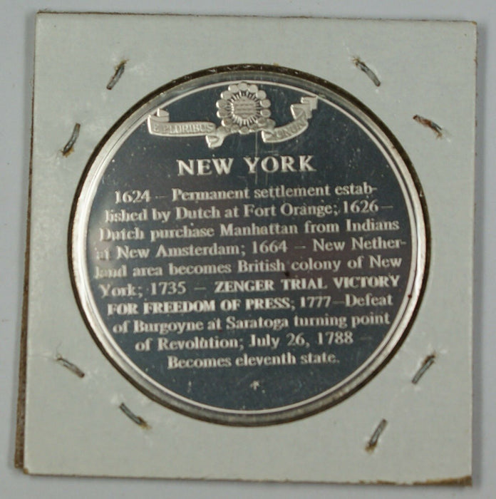 New York Gem Proof Silver Medal with Information on the Reverse