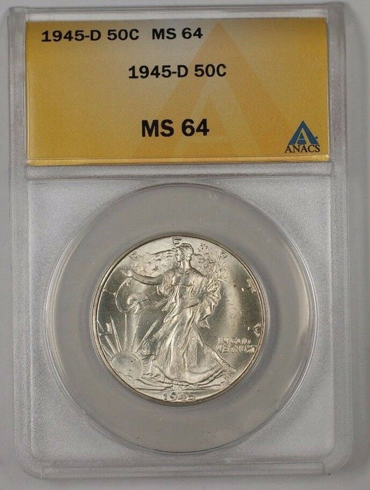 1945-D Walking Liberty Silver Half Dollar Coin ANACS MS-64 (2)