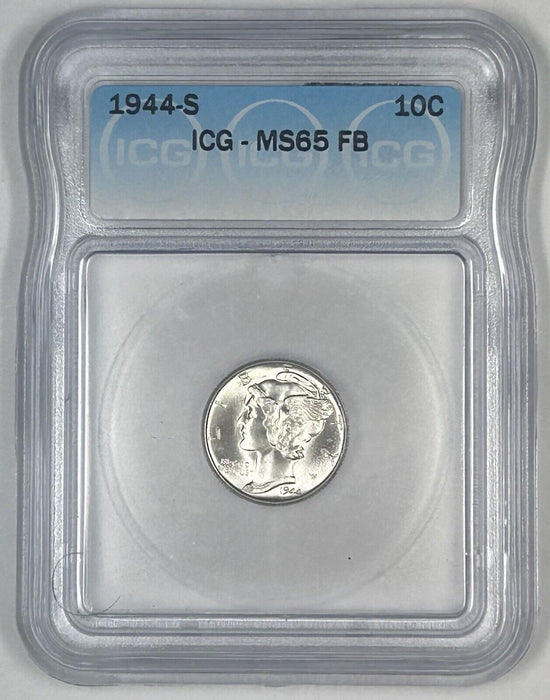 1944-S Mercury Silver Dime 10c Coin ICG MS 65 FB (54) B