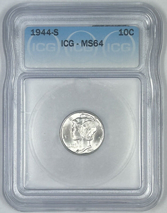 1944-S Mercury Silver Dime 10c Coin ICG MS 64 (Near FB) (54) i