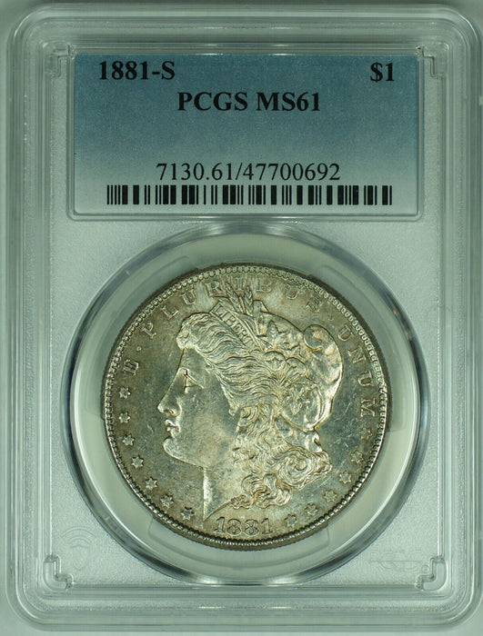 1881-S Morgan Silver $1 Dollar Toned Coin PCGS MS 61+ (8) A