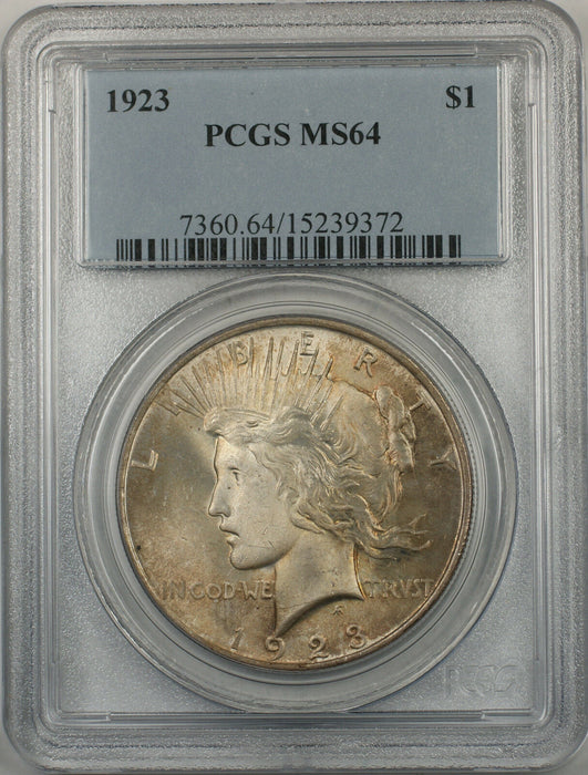 1923 Silver Peace Dollar $1 Coin PCGS MS-64 Toned (BR-12 H)