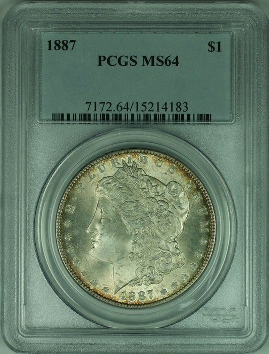 1887 Morgan Silver Dollar Coin $1 PCGS MS64 Lightly Toned (32 G)