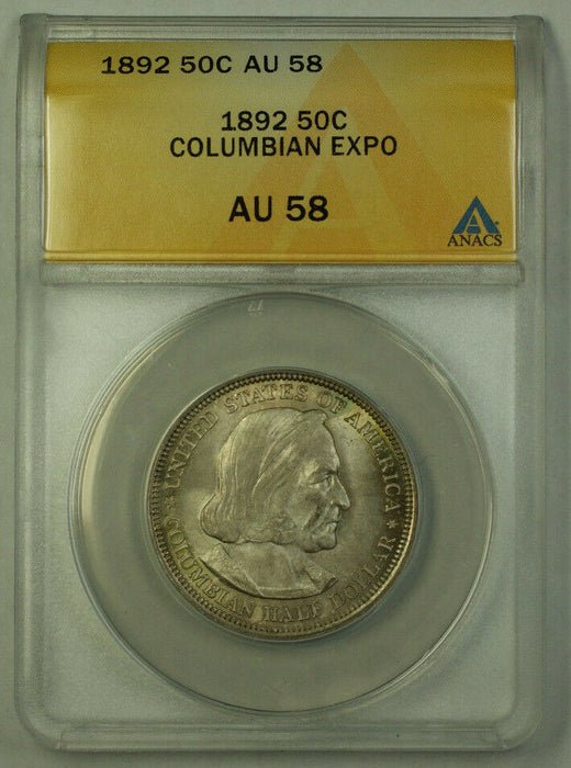 1892 Columbian Silver Half Dollar Commem ANACS AU-58 Toned Better Coin JMX