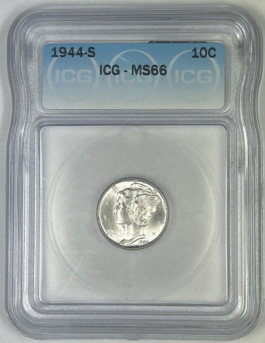1944-S Mercury Silver Dime 10c Coin ICG MS 66 (Looks FB) (54) B