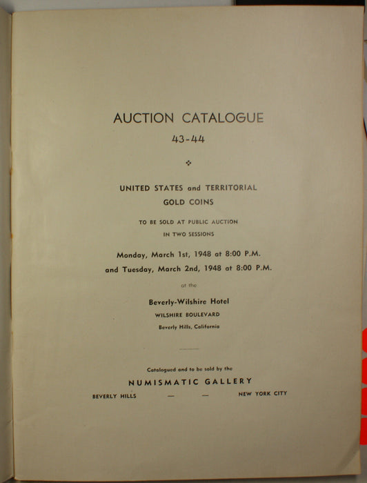 1948 Numismatic Gallery US Gold Coins & Territorial Gold Public Auction Catalog