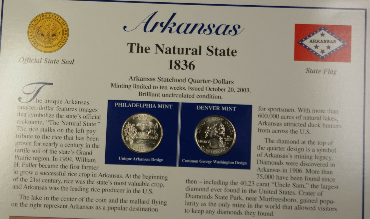 2003 Arkansas P&D Quarter for Anniversary of Statehood Bonus Stamp