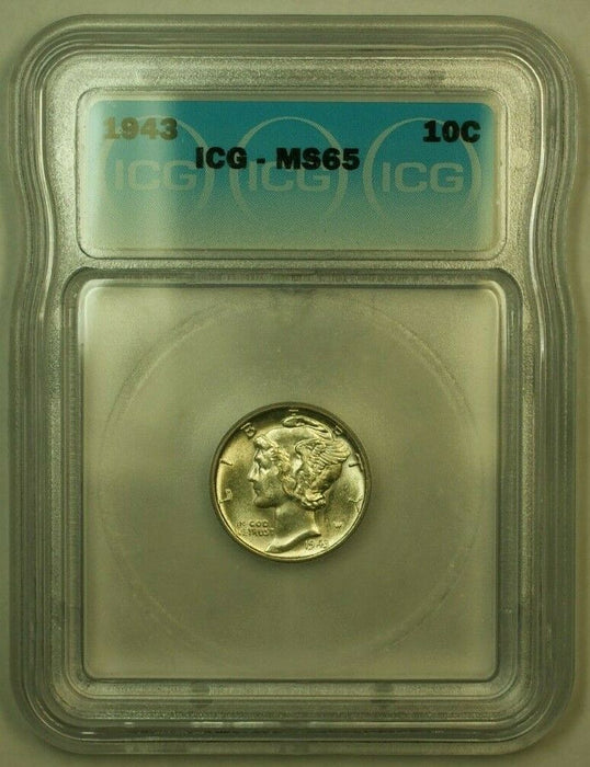 1943 Silver Mercury Dime 10c Coin ICG MS-65 Y