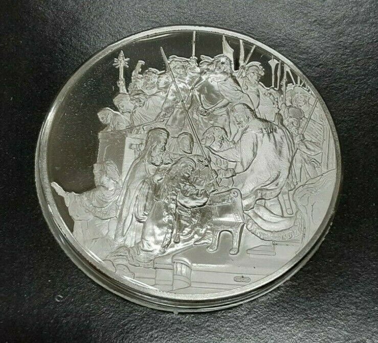 Franklin Mint Genius/Rembrandt PR .925 Silver Medal-Christ Before Pilate in Card