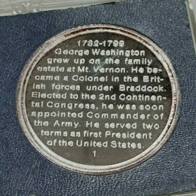 12 Great Americans Silver Medal 26g 38mm w/Gold Bust Commem- G. Washington