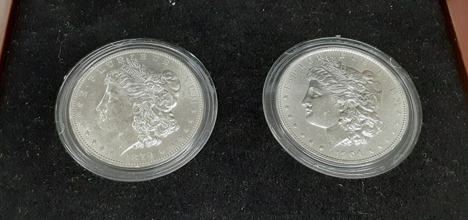 First & Last New Orleans Mint Morgan Silver Dollars UNC in Display Case