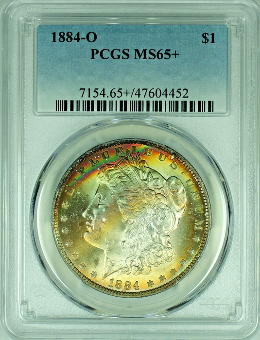 1884-O Morgan Silver Dollar Rainbow Tone PCGS MS 65+ 47