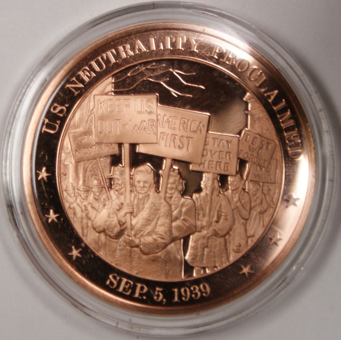 Bronze Proof Medal US Neutrality Proclaimed September 5 1939