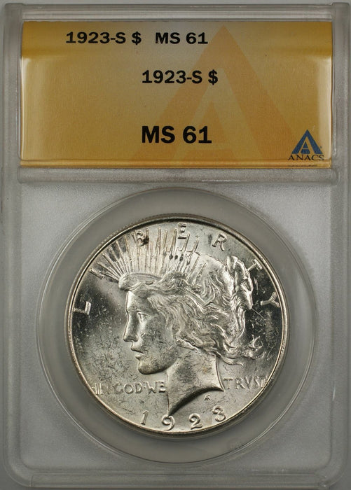 1923-S Peace Silver Dollar Coin $1 ANACS MS 61