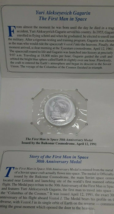 Fleetwood 1991 Yuri Gagarin Commemorative Issue Aluminum Medal - Original Folder