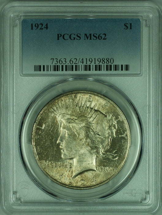 1924 Peace Silver Dollar S$1 PCGS MS-62 Toned  (35B)