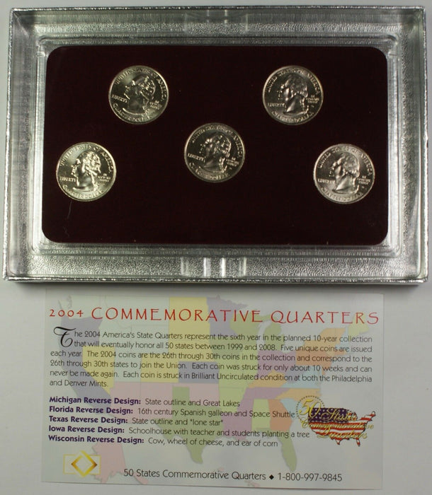 2004 Commemorative Quarters Set 5 Coins Total in Case W/ COA Denver Mint