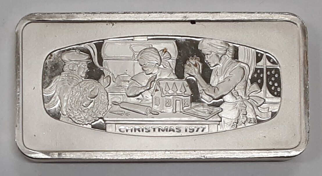 1977 Franklin Mint 500 Grain Sterling Silver Christmas Ingot  Gingerbread