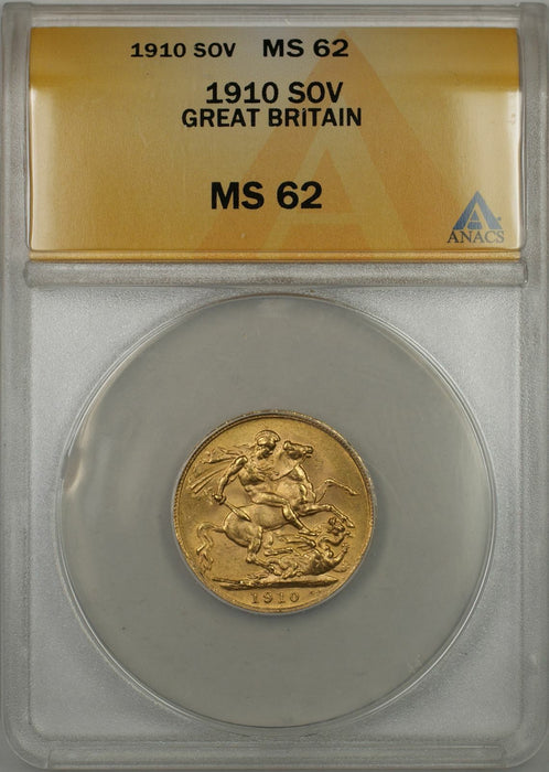 1910 Great Britain Sovereign Gold Coin ANACS MS-62 (AMT)