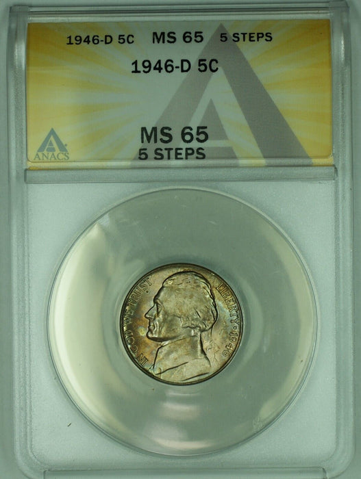 1946-D Jefferson Nickel Toned 5C ANACS MS 65-5 Steps (51)