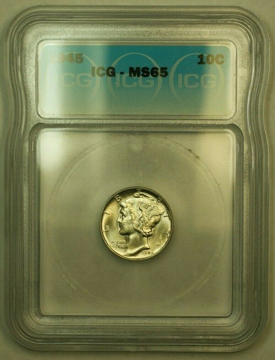 1945 Silver Mercury Dime 10c Coin ICG MS-65 N