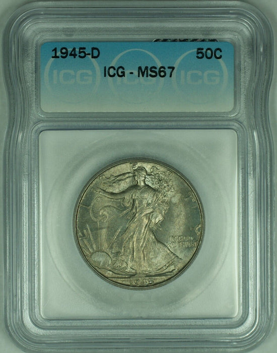 1945-D Walking Liberty Half Dollar Toned 50C ICG MS 67 (50)