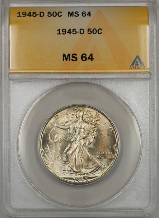 1945-D Walking Liberty Silver Half Dollar 50c ANACS MS 64