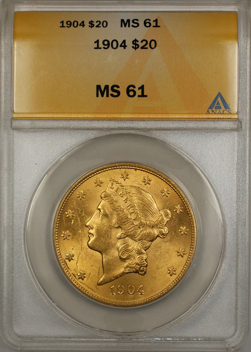 1904 $20 Liberty Double Eagle Gold Coin ANACS MS-61 SB