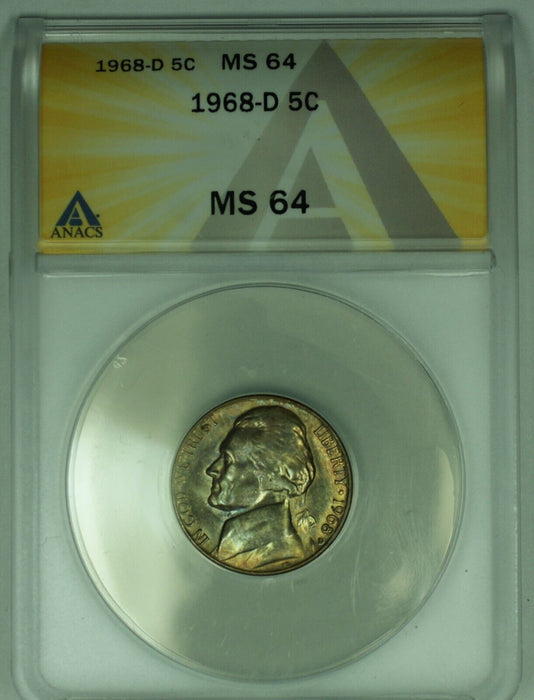 1968-D Jefferson Nickel Toned 5C ANACS MS 64 (52)