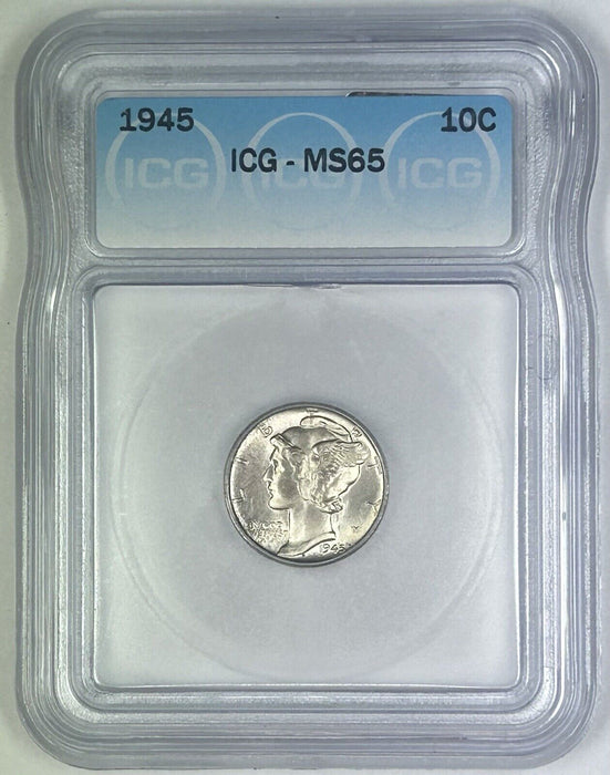 1945 Mercury Silver Dime 10c Coin Lightly Toned ICG MS 65 (54) G