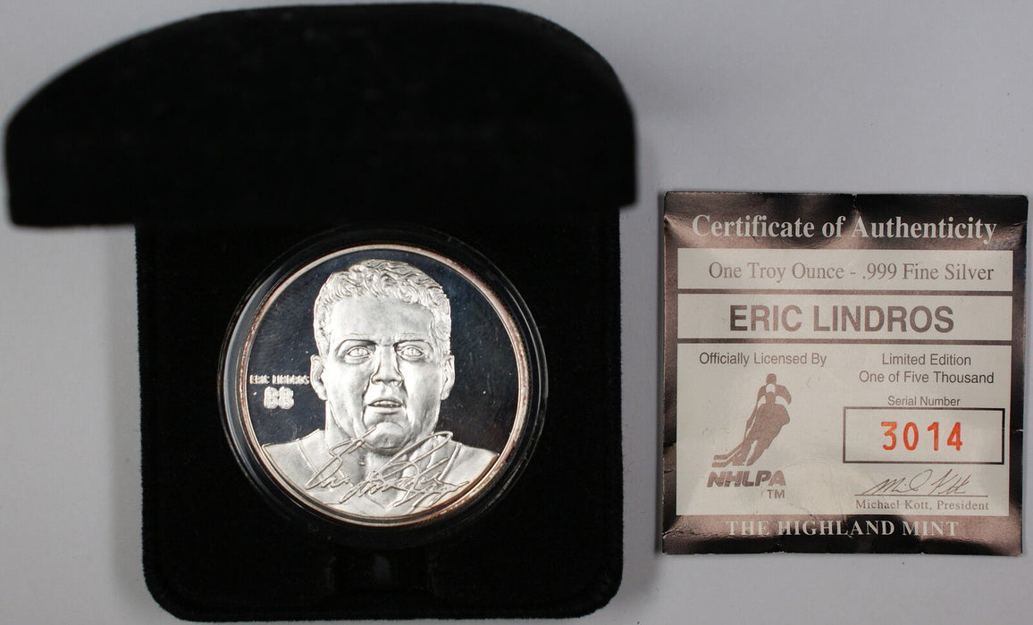 Limited Edition Eric Lindros .999 Silver Proof Medal, NHLPA, The Highland Mint