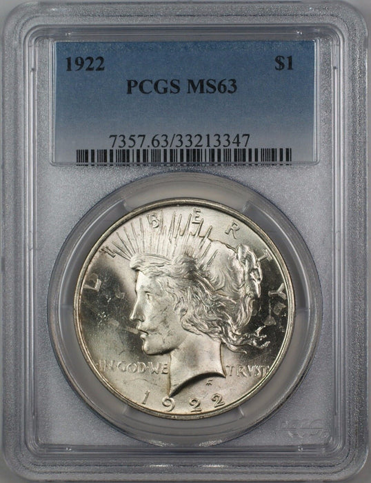 1922 Silver Peace Dollar $1 PCGS MS-63 (Better Coin) (12G)