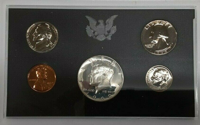 1969 US Mint 5 Coin Proof Set with 40% Silver Kennedy Half as Issued