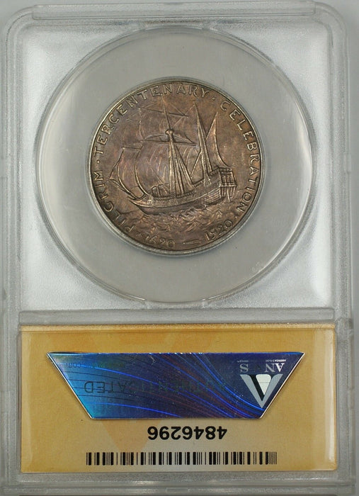 1920 Pilgrim Commem Silver Half 50c ANACS MS-60 Det. Cleaned (Better Coin) Toned