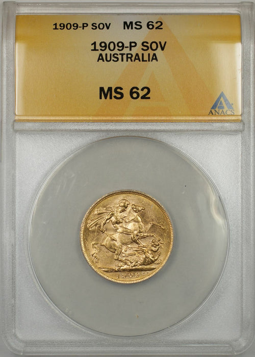 1909-P Australia Sovereign Gold Coin ANACS MS-62 (A AMT)