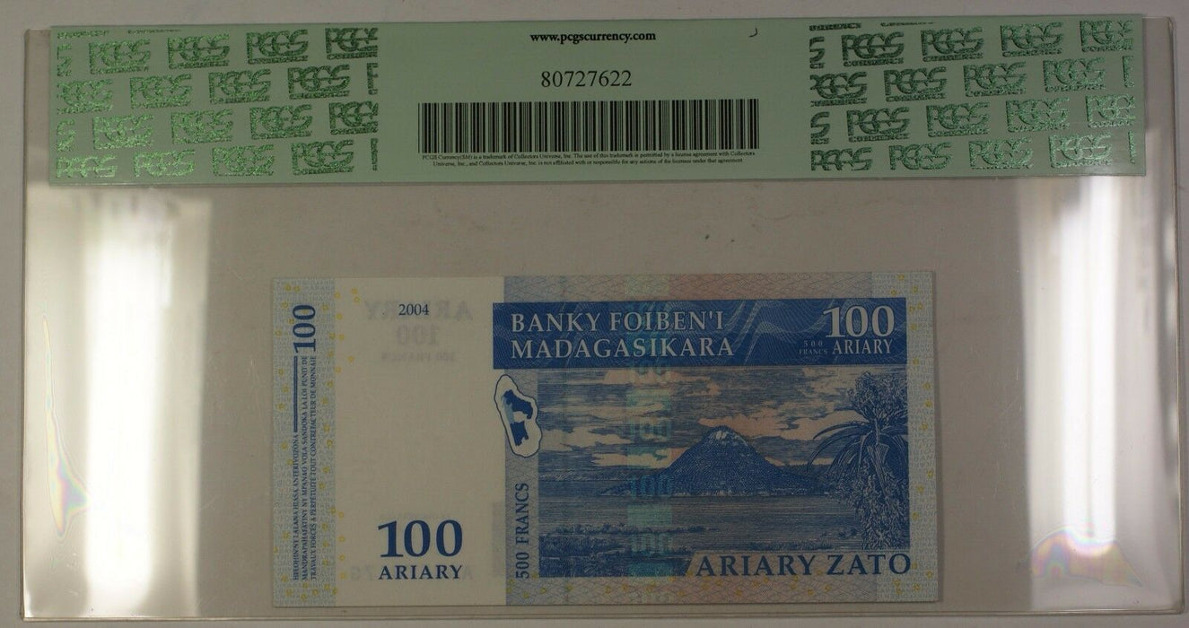 2004 Madagascar 100 Ariary 500 Francs Note SCWPM# 86a PCGS Superb GEM New 67 PPQ