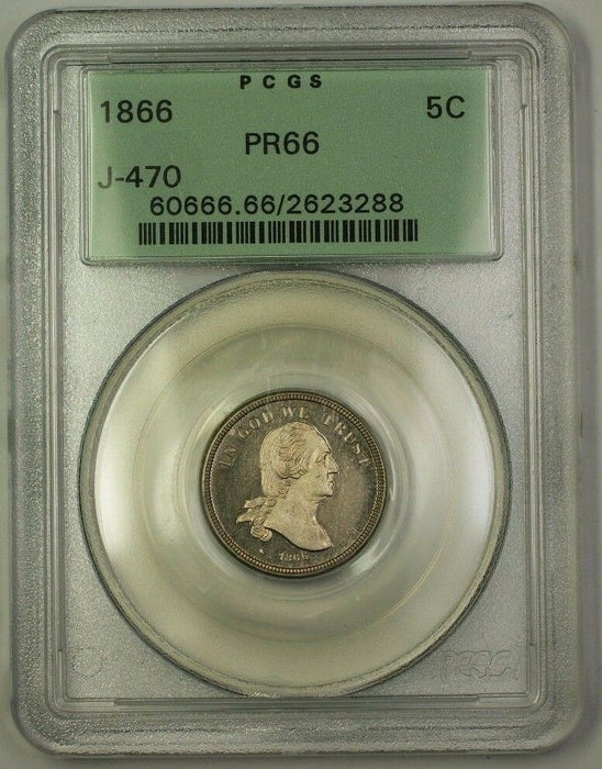 1866 Nickel Pattern GEM Proof 5c Coin PCGS PR-66 J-470 Judd OGH WW