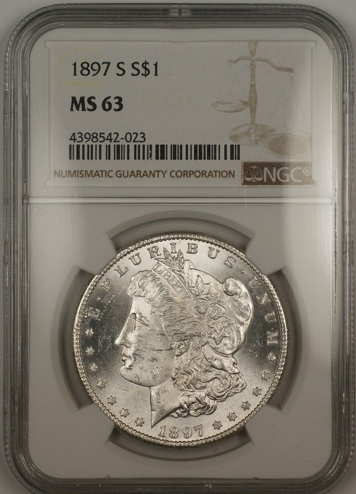 1897-S Morgan Silver Dollar $1 Coin NGC MS-63 (13d)