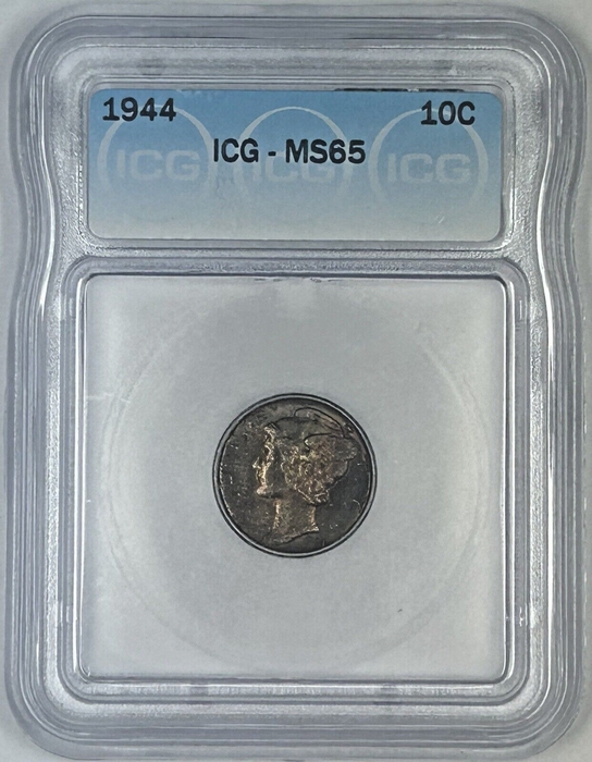 1944 Mercury Silver Dime 10c Coin Toned ICG MS 65 (54) F