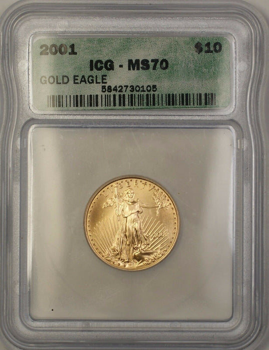 2001 $10 Dollar American Gold Eagle Coin AGE 1/4 Oz ICG MS-70 Perfect GEM