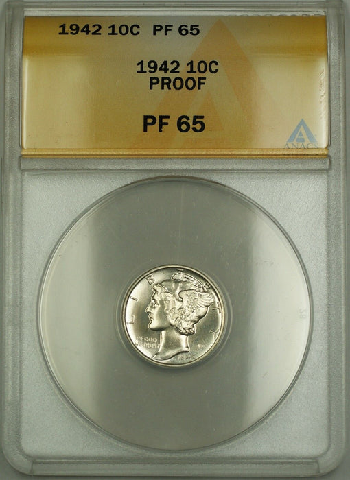 1942 Proof Mercury Silver Dime 10c ANACS PF-65 Gem Coin