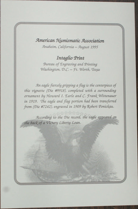 BEP 1995 B-200 ANA 1919 Flying Eagle w Flag (Die #9918) Vignette Intaglio Print