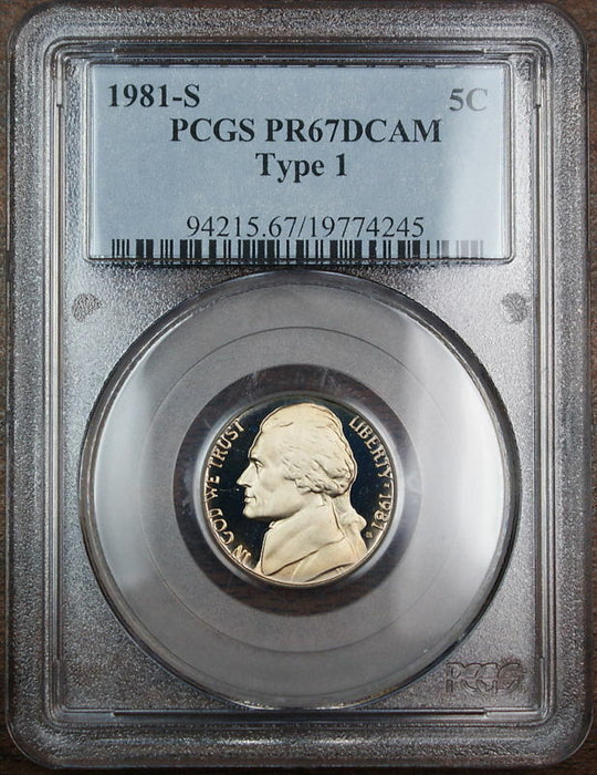 1981-S Proof Jefferson Nickel, PCGS PR-67 DCAM Type 1