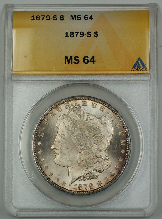 1879-S Morgan Silver Dollar Coin $1 ANACS MS-64 Nicely Toned Reverse