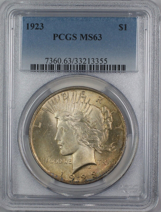 1923 Silver Peace Dollar $1 Coin PCGS MS-63 Toned (12c)