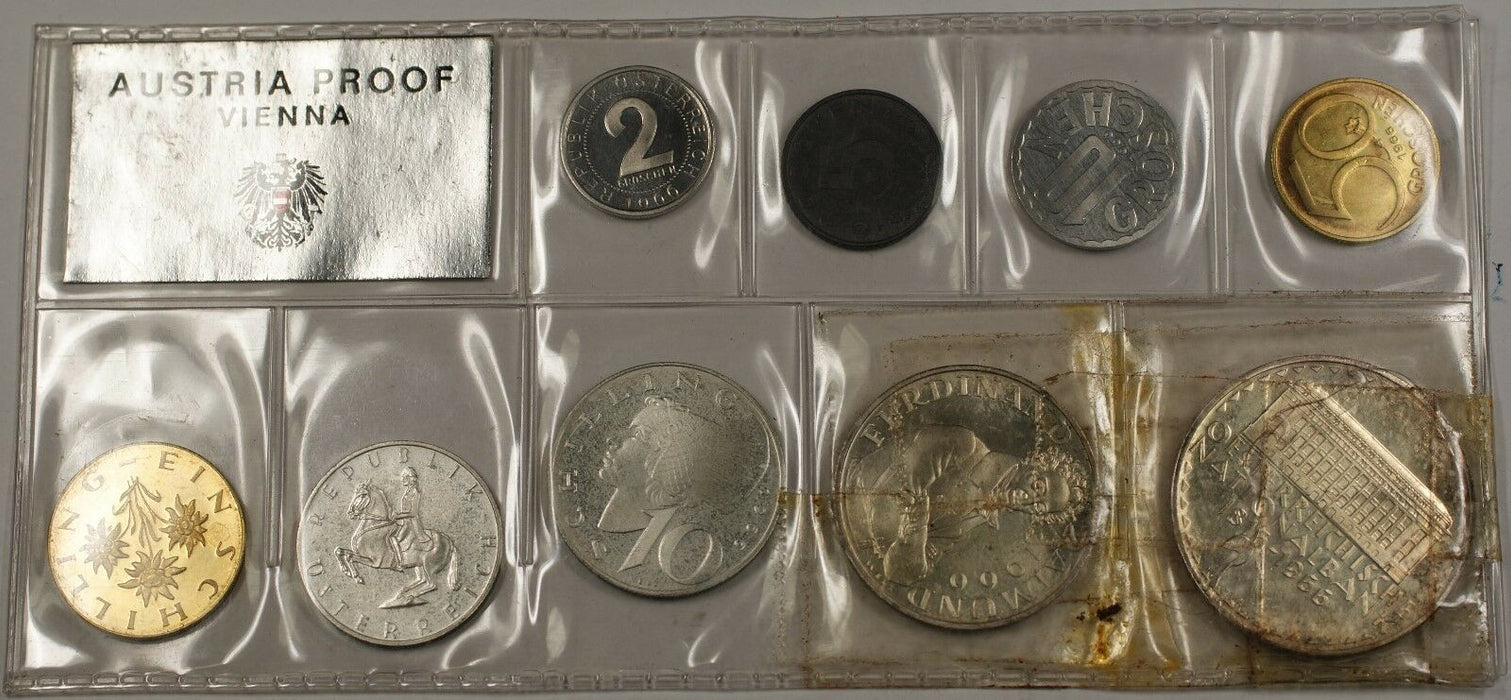 1966 Austrian Mint Set 9 Coins 5 Coins are Silver Osterreichische Munzen Wien